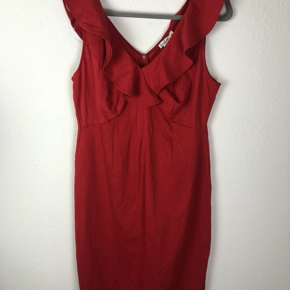Love Squared Red Midi Dress with Ruffle Detail